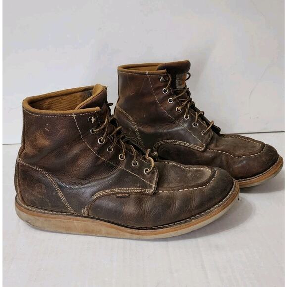 Carhartt Work Boots Men\'s 11.5 brown leather moc-toe wedge sole Preworn Rugged main image 10